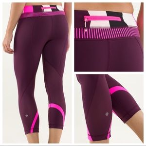 Lululemon Inspire Crops-Plum/Pow Stripe/Rasp Glow Running Tights Women’s 6